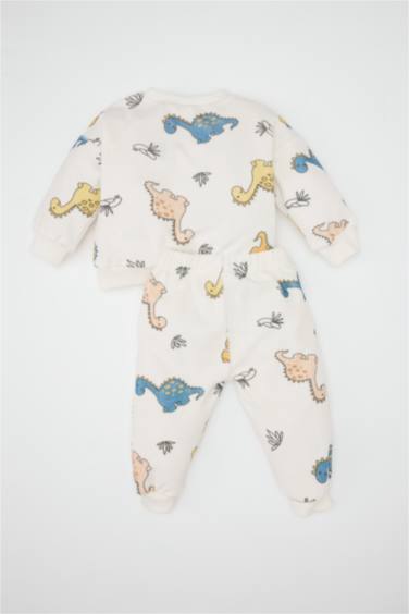 Baby Boy Dinosaur Patterned Sweatshirt Sweatpants 2 Piece Set