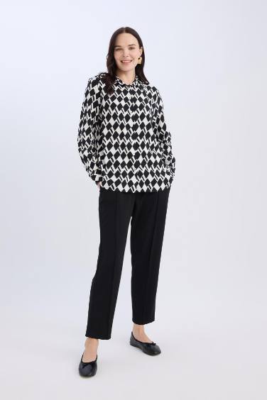 Krep Pantolon Carrot Fit Basic Düz Beli Lastikli Dar Paça Cepli