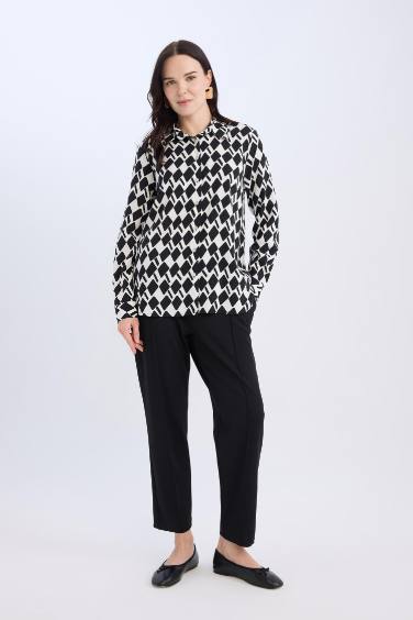 Krep Pantolon Carrot Fit Basic Düz Beli Lastikli Dar Paça Cepli