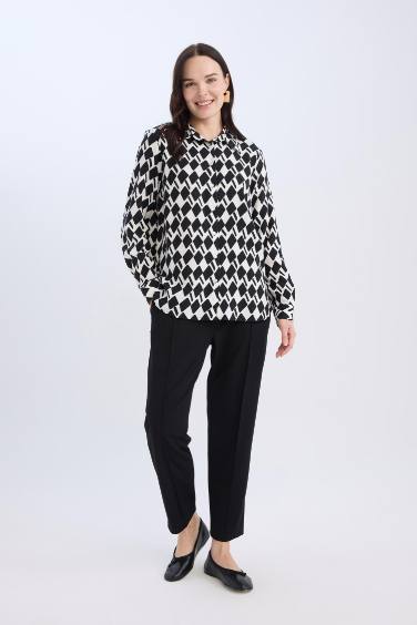 Krep Pantolon Carrot Fit Basic Düz Beli Lastikli Dar Paça Cepli