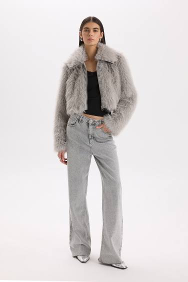 Regular Fit Zippered Faux Fur Jacket