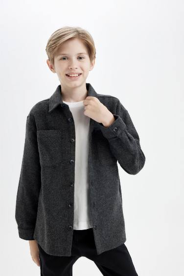 Boy Oversize Fit Pattern Polo Collar Shirt