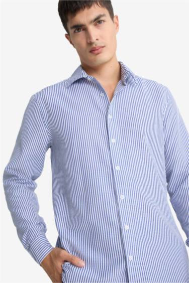 Modern Fit Crinkle Long Striped Polo Shirt