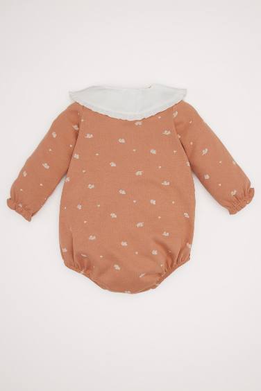 Baby Girl Newborn Patterned Long Sleeve Jumpsuit