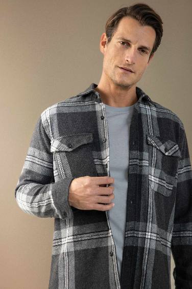 Regular Fit Polo Neck Plaid Lumberjack Flannel Shirt