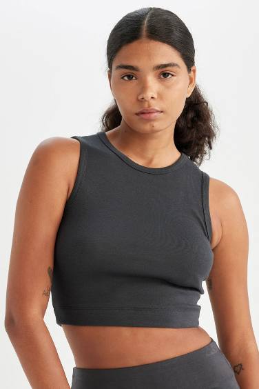 DeFactoFit Crew Neck Modal Sports Crop Top