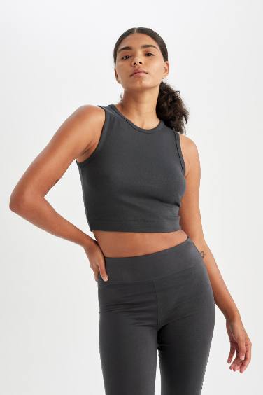 DeFactoFit Crew Neck Modal Sports Crop Top