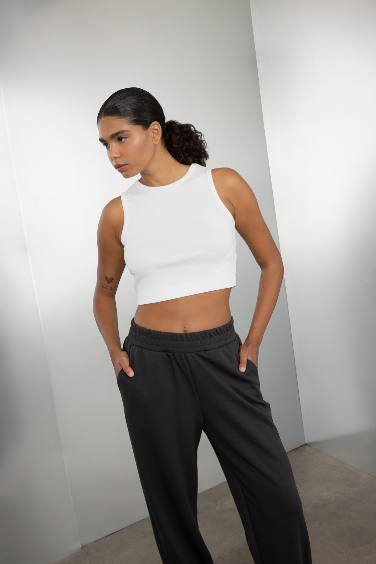 DeFactoFit Crew Neck Modal Sports Crop Top