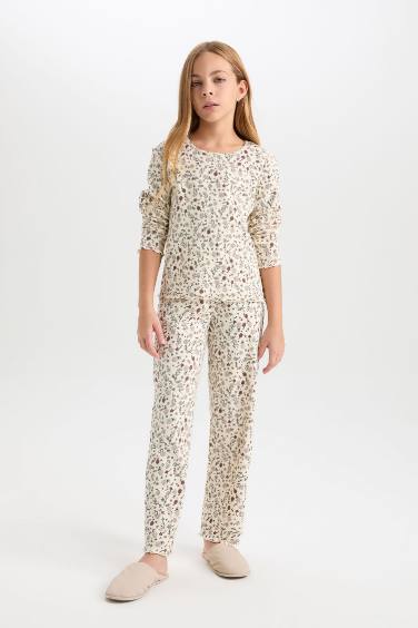 Ensemble Pyjama imprimé de fleurs à coupe régulière Col rond pour Fille