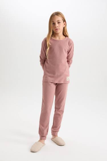 Girl Regular Fit Waffle 2 Piece Pajama Set