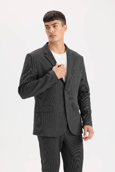 Slim Fit Dar Kesim Ceket Yaka Düğmeli Blazer Ceket