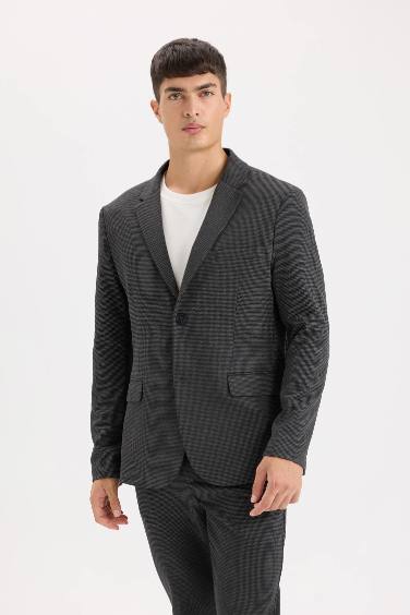 Slim Fit Dar Kesim Ceket Yaka Düğmeli Blazer Ceket