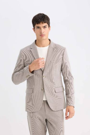Slim Fit Dar Kesim Ceket Yaka Düğmeli Blazer Ceket