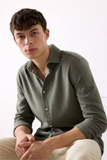 Regular Fit Рубашка-поло из льна с длинным рукавом