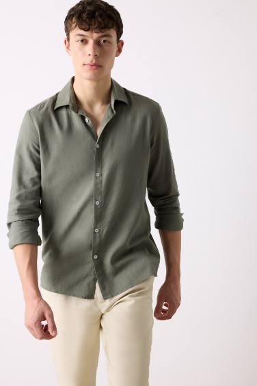 Regular Fit Рубашка-поло из льна с длинным рукавом