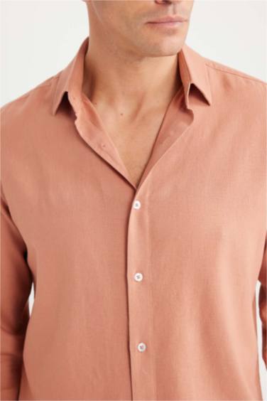 قميص بولو كتان كم طويل قصة عادية