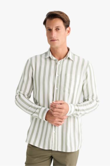 قميص مخطط كم طويل قصة عادية بياقة بولو