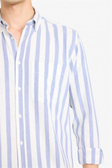 REGULAR FIT %100 Pamuk Çizgili Gömlek - Görsel 4