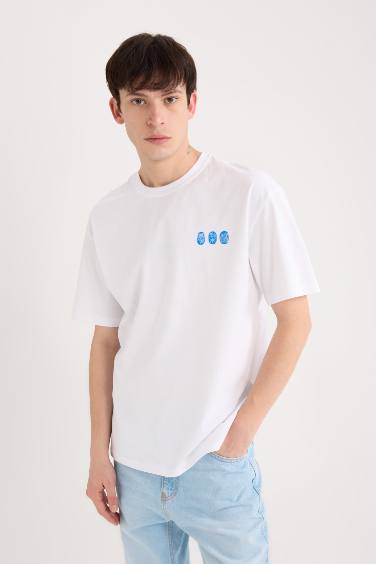 Boxy Fit Crew Neck Back Printed Short Sleeve T-Shirt
