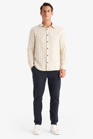 Regular Fit Polo Collar Cotton Long Sleeve Shirt