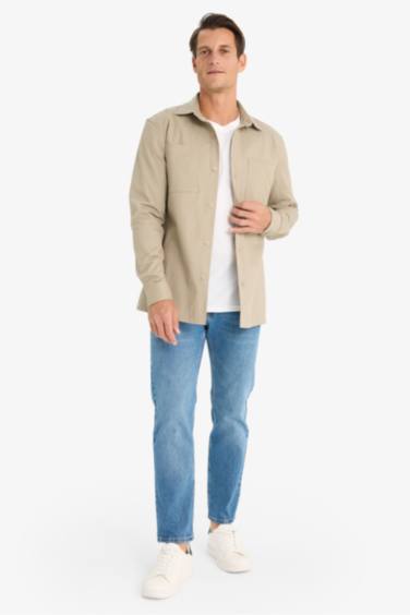 Regular Fit Polo Collar Gabardine Long Sleeve Shirt