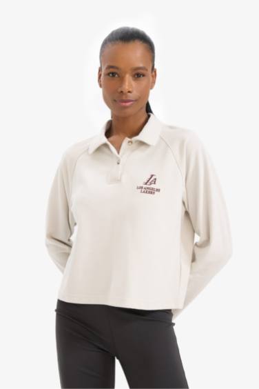 Спортивный свитшот с воротником-поло и логотипом NBA Los Angeles Lakers от DeFactoFit