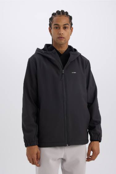 Defactofit Su İtici Regular Fit Kapüşonlu İçi Polarlı Fermuarlı Softshell Yağmurluk