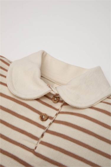 Çizgili Bebe Yaka İçi Yumuşak Tüylü Sweatshirt Kız Bebek