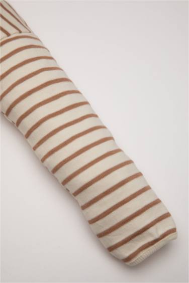 Çizgili Bebe Yaka İçi Yumuşak Tüylü Sweatshirt Kız Bebek