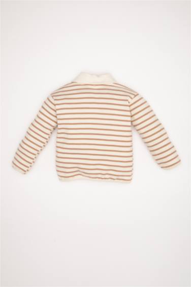 Çizgili Bebe Yaka İçi Yumuşak Tüylü Sweatshirt Kız Bebek