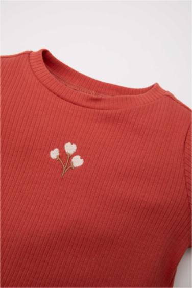 Kız Bebek 2'li Takım Fitilli Kaşkorse Uzun Kollu Basic Düz Tişört Tayt