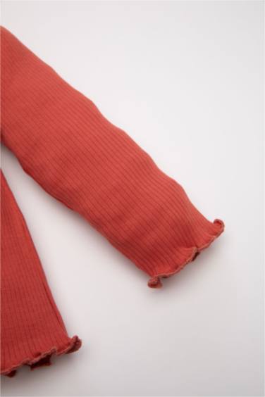 Kız Bebek 2'li Takım Fitilli Kaşkorse Uzun Kollu Basic Düz Tişört Tayt