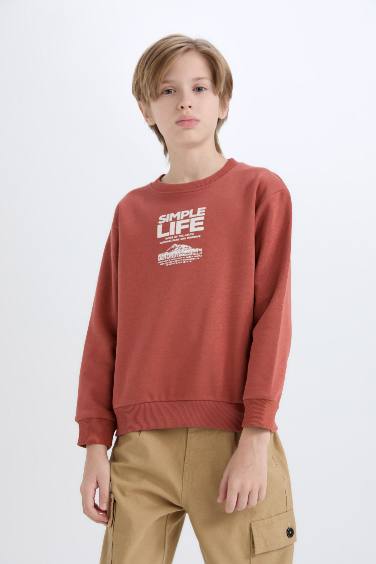 Boy Regular Fit Crew Neck Printed Soft Furry Inside Sweatshirt