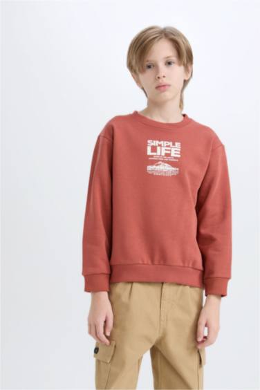 Erkek Çocuk Bisiklet Yaka Baskılı İçi Yumuşak Tüylü Sweatshirt