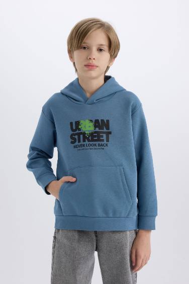 Regular Fit Printed Hooded Sweatshirt