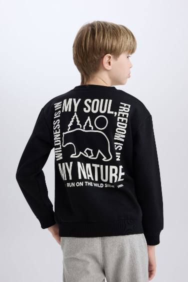 Boy Crew Neck Back Printed Soft Furry Inside Sweatshirt