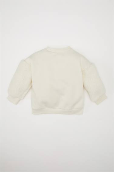 Baby Girl Crew Neck Printed Soft Furry Sweatshirt