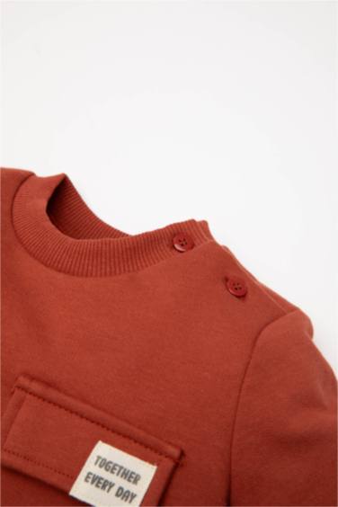 Erkek Bebek Bisiklet Yaka Renk Bloklu İçi Yumuşak Tüylü Sweatshirt