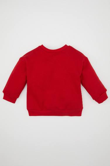 Kız Bebek Disney Mickey & Minnie Yılbaşı Temalı Bisiklet Yaka İçi Yumuşak Tüylü Sweatshirt