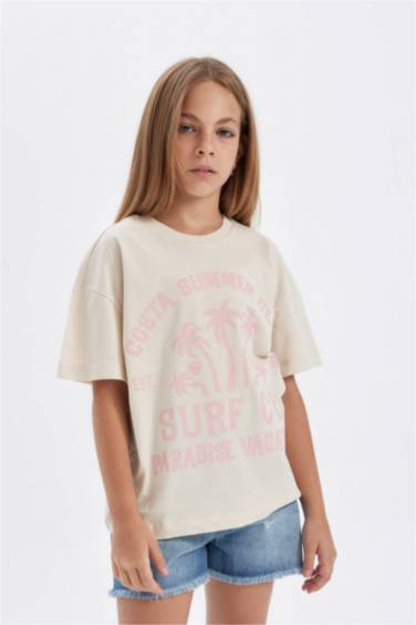 Girl Relax Fit Printed Short Sleeve T-Shirt