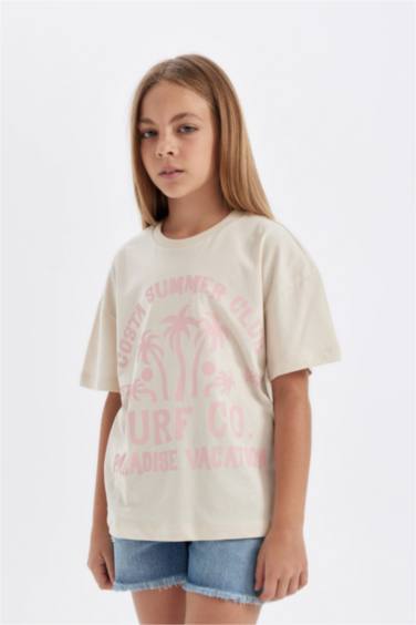 Girl Relax Fit Printed Short Sleeve T-Shirt