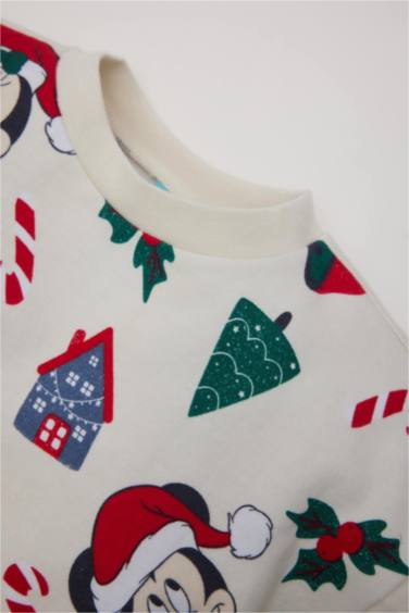 Kız Bebek Yılbaşı Temalı 2'li Takım Disney Mickey & Minnie Sweatshirt İspanyol Paça Alt