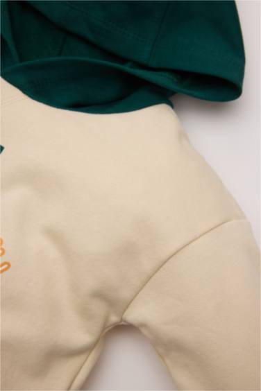 2'li Takım Baskılı Kapüşonlu Sweatshirt Beli Lastikli Eşofman Altı Erkek Bebek