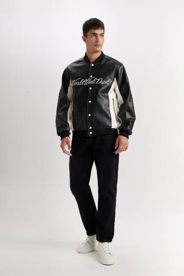 Su İtici Regular Fit Bomber Kolej Yaka Çıtçıt Kapamalı Cepli Mevsimlik Hafif Mont