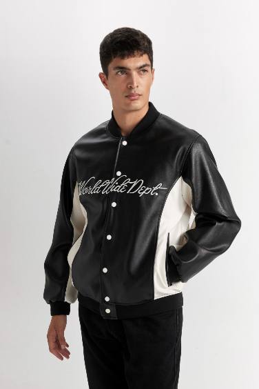 Su İtici Regular Fit Bomber Kolej Yaka Çıtçıt Kapamalı Cepli Mevsimlik Hafif Mont