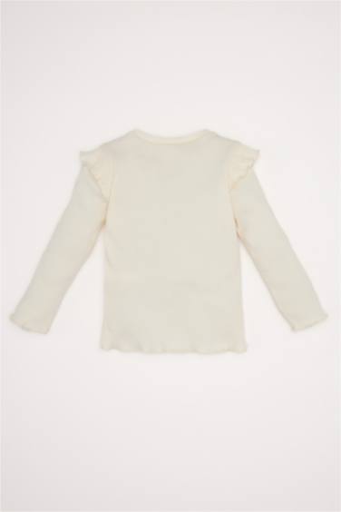 تيشيرت بيبي بناتي كم طويل مضلع قصة عادية بياقة مستديرة