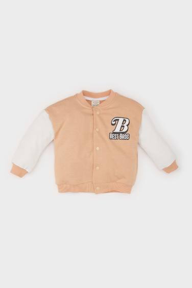 Baby Boy College Collar Printed Snap Closure Bomber Jacket