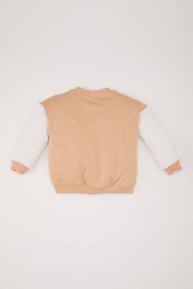 Baby Boy College Collar Printed Snap Closure Bomber Jacket