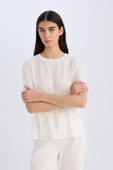 تيشيرت نص ردن جيرسي قصة مريحة بياخة مستديرة