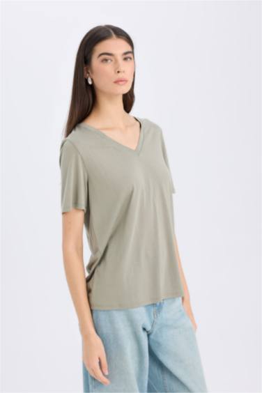 Relax Fit V Neck Casual Short Sleeve T-Shirt